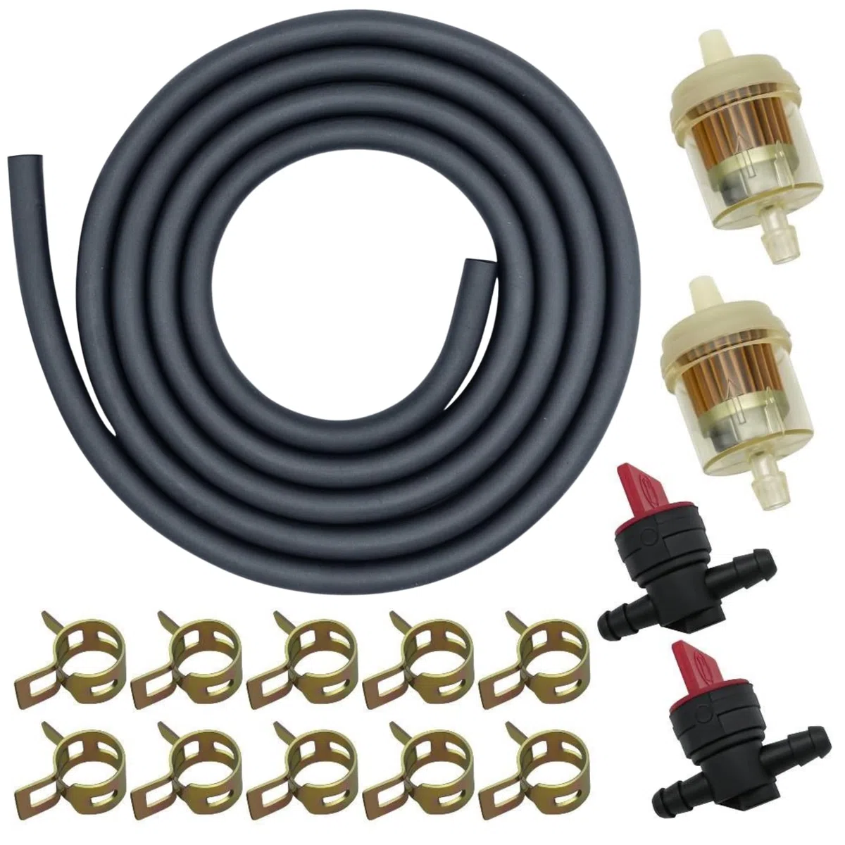 STRONGTHIUM Kit de Manguera de Combustible 6,3mm Compatible con Briggs & Stratton Kawasaki Walbro Ryobi, para Cortacésped Tractor MTD Craftsman, con Filtros Válvulas y Abrazaderas