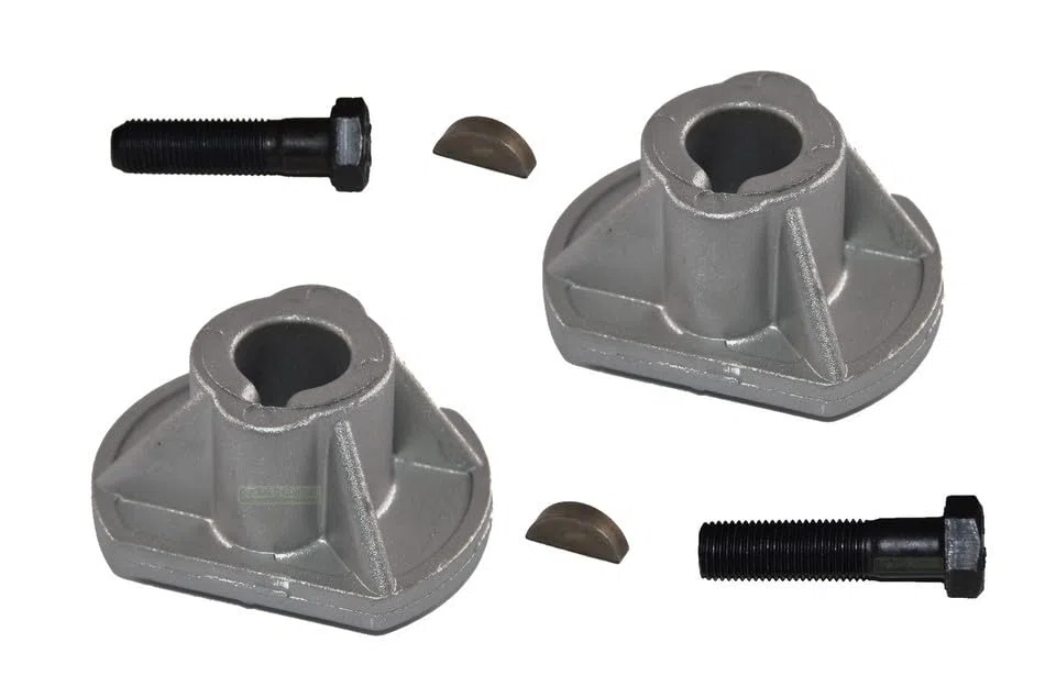 perfektGarten Juego de 2 soportes para cuchillas + tornillos + cuña compatibles con Oleo-Mac Twin-Cut compatible con Viking 12735695 112735694