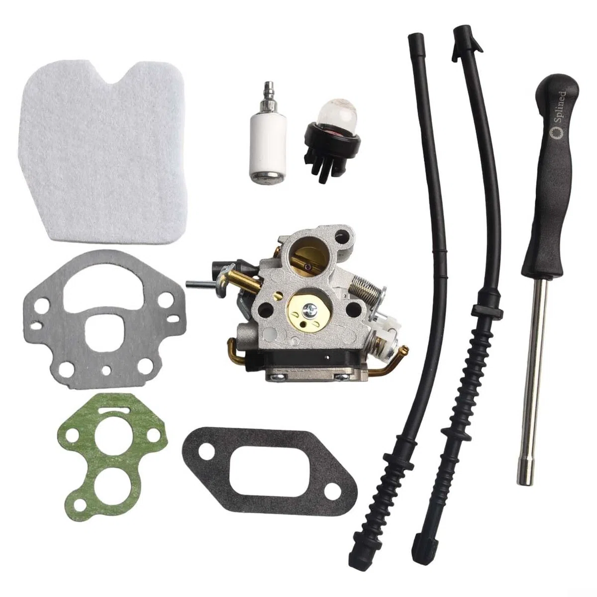 Kit de carburador 506450501 para Husqvarna 135 140 435 435E 440 440E compatible con Jonsered CS2240 CS2240S y para motosierras McCulloch CS410, incluye juntas de filtro de aire, mangueras de gasolina