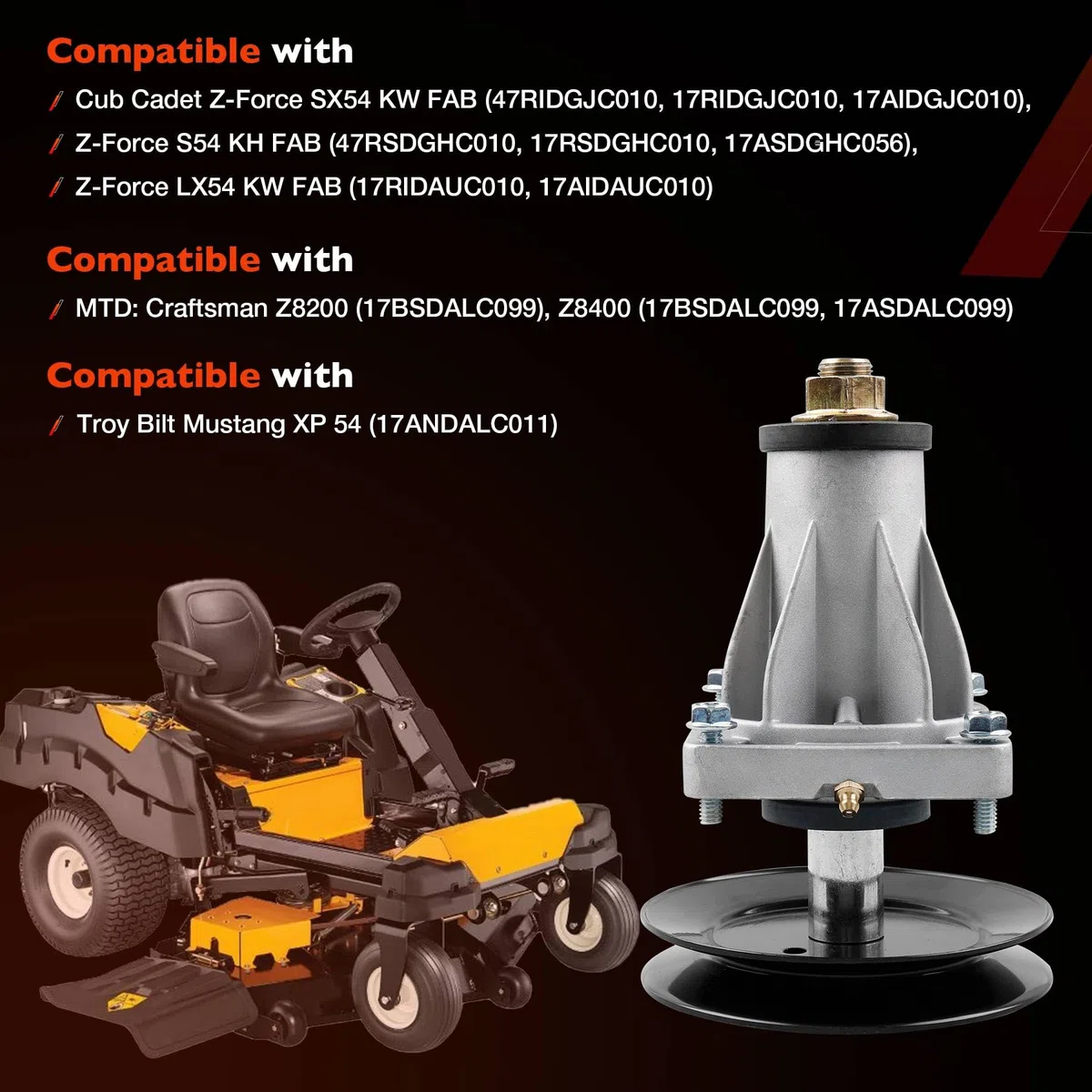 ATRACYPART 918-06993A 618-06993 - Husillo de cubierta de cortacésped compatible con Cub Cadet Z-Force SX54 S54 S48 LX54 MTD Craftsman Z8200 Z8400 Troy Bilt Mustang XP 54 reemplaza # 618-06993A 918888
