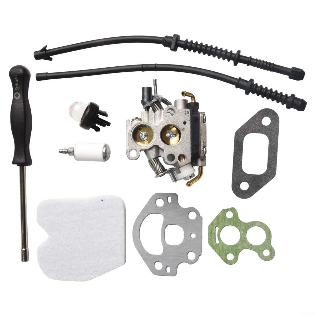 Kit de carburador 506450501 para Husqvarna 135 140 435 435E 440 440E compatible con Jonsered CS2240 CS2240S y para motosierras McCulloch CS410, incluye juntas de filtro de aire, mangueras de gasolina