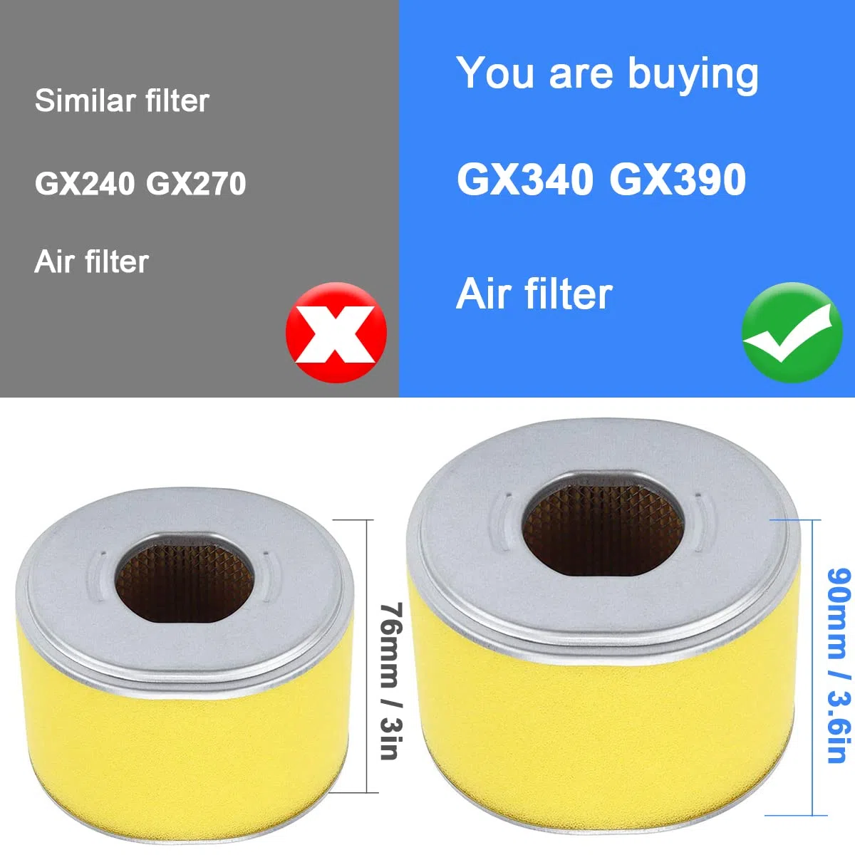 ZAMDOE GX390 Filtro de aire para Honda GX340 GX390 11HP 13HP Motor Motor Reemplaza 17210-ZE3-505 17210-ZE3-010 17210-ZE3-515 con bujía Filtro de combustible Manguera de combustible