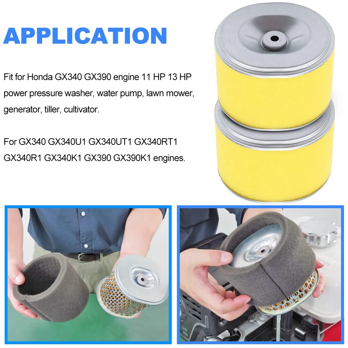 ZAMDOE GX390 Filtro de aire para Honda GX340 GX390 11HP 13HP Motor Motor Reemplaza 17210-ZE3-505 17210-ZE3-010 17210-ZE3-515 con bujía Filtro de combustible Manguera de combustible