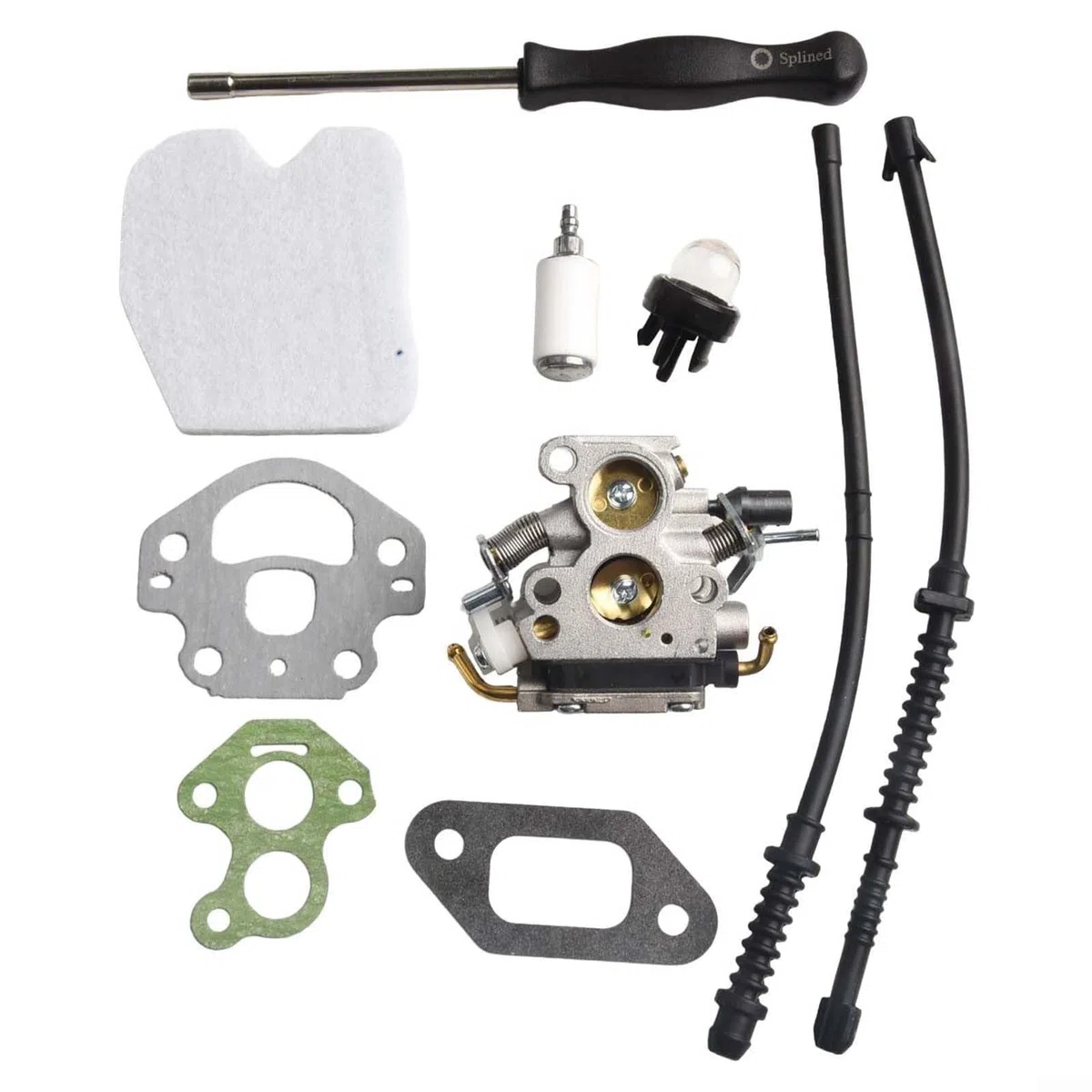 Kit de carburador 506450501 para Husqvarna 135 140 435 435E 440 440E compatible con Jonsered CS2240 CS2240S y para motosierras McCulloch CS410, incluye juntas de filtro de aire, mangueras de gasolina