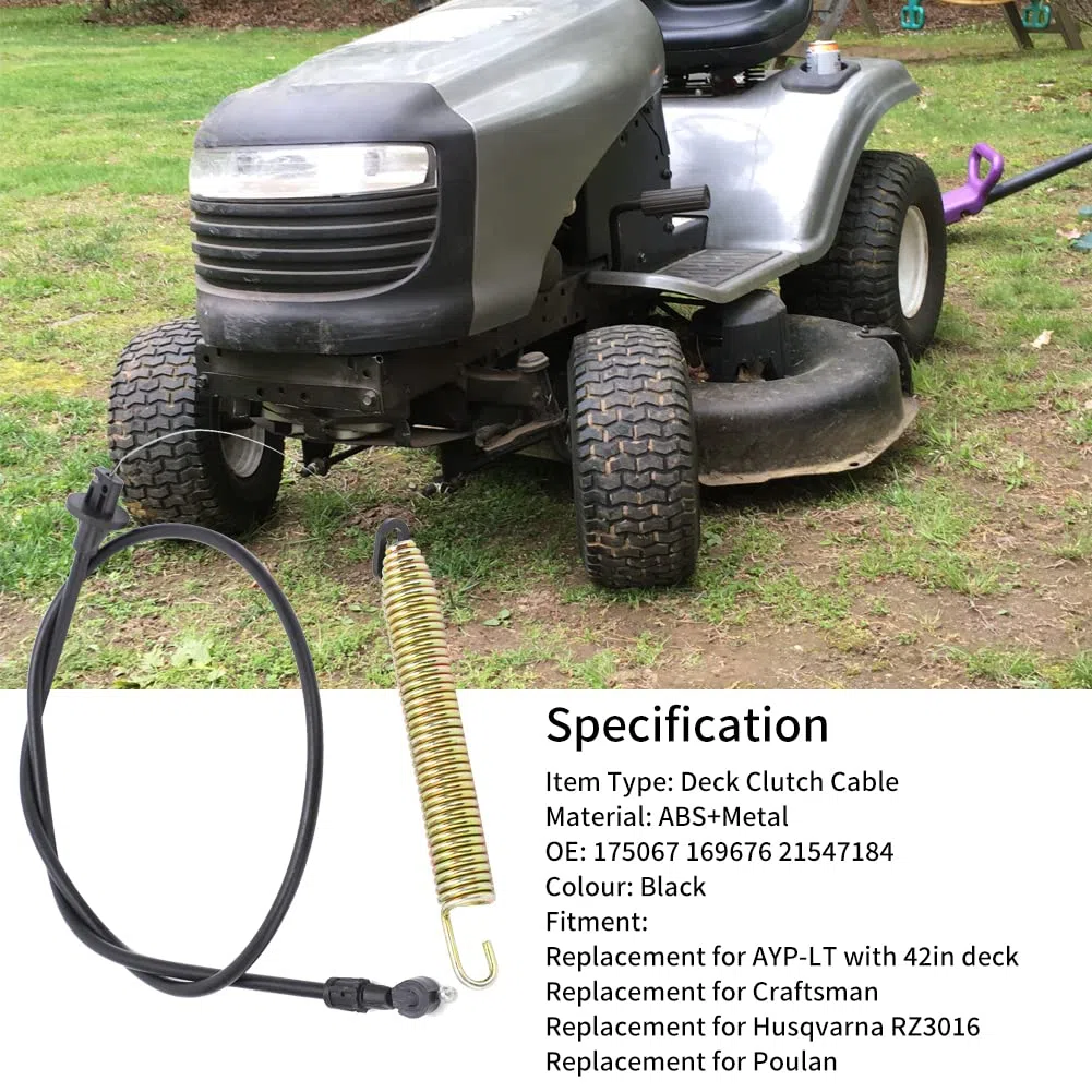 Akozon Cable de compromiso de cubierta, 175067 169676 21547184 Cable de embrague de cubierta apto para tractor cortacésped Craftsman AYP-LT con cubierta de 42 pulgadas